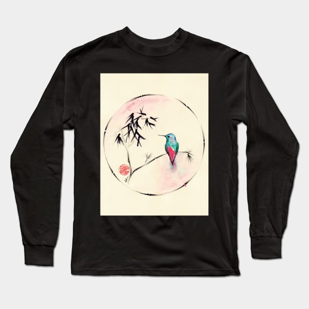 'Little Muse'   hummingbird watercolor painting Long Sleeve T-Shirt by tranquilwaters